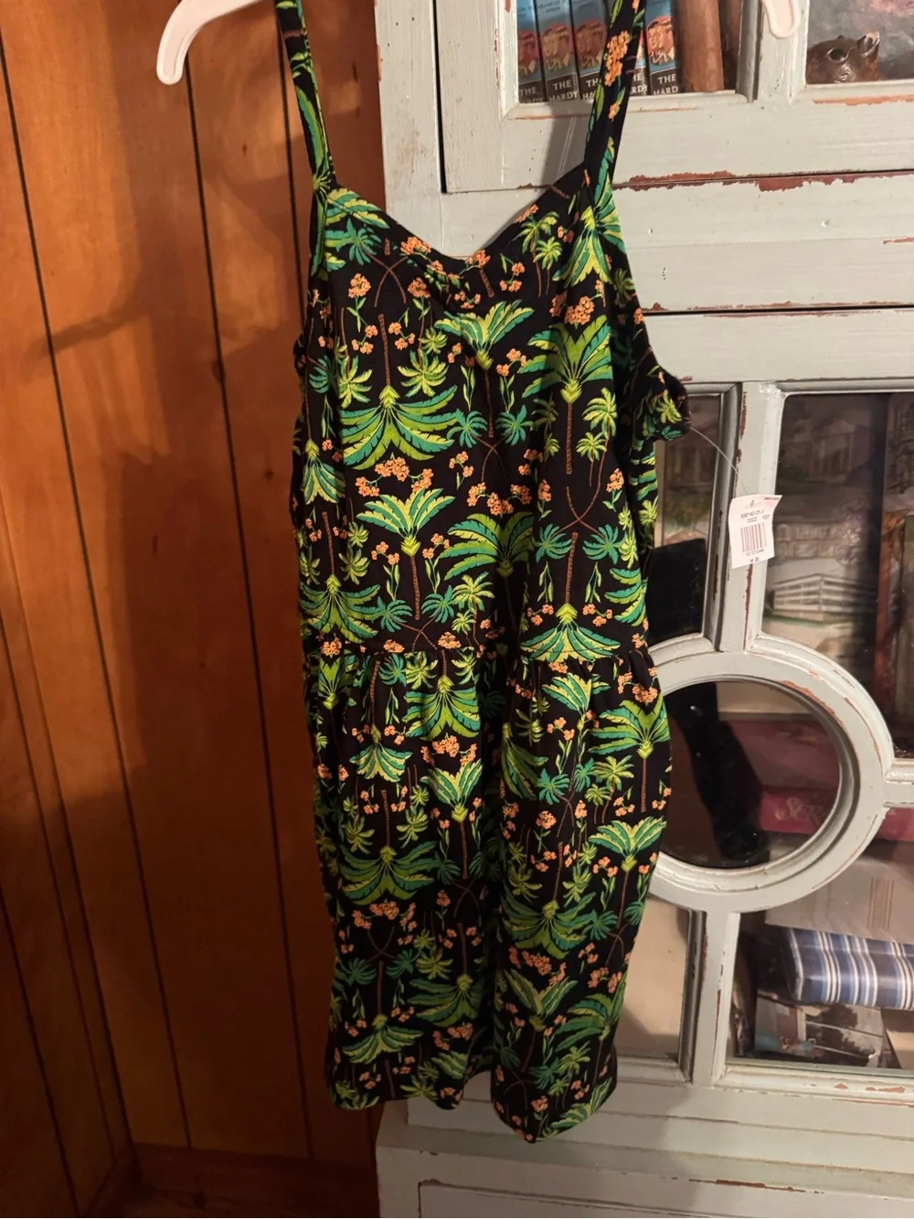 Girls Size 8 NWT Black Tropical Print Romper Green Palm Motif C3
